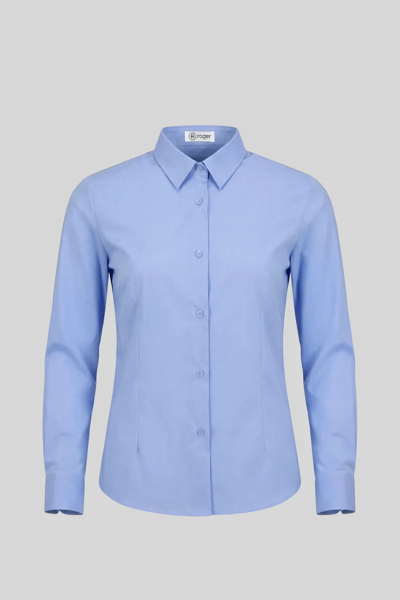 Camisa de camarera de manga larga Delon de Roger en color celeste, vista frontal de la prenda