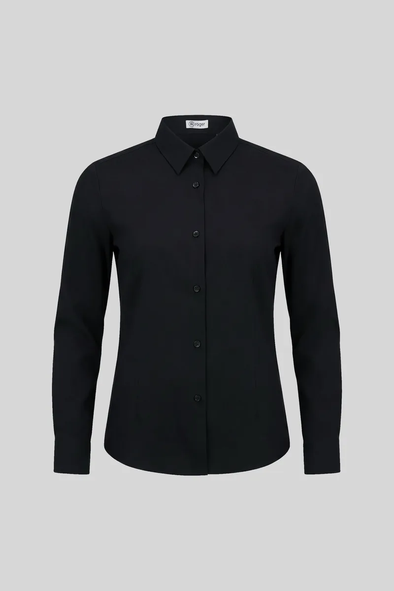 Camisa de camarera de manga larga Delon de Roger en color negro, vista frontal de la prenda