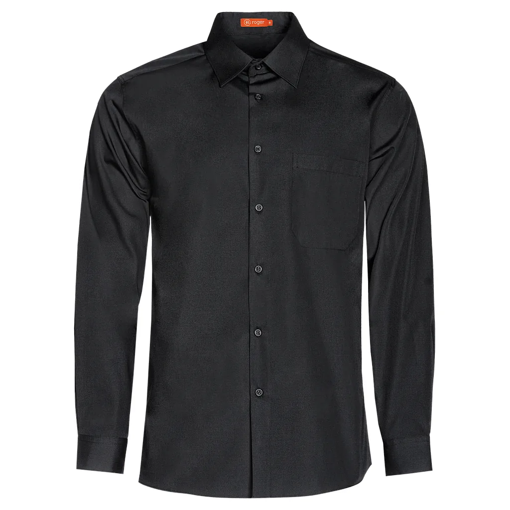 Camisa de camarero de manga larga Delon de Roger en color negro, vista frontal de la prenda