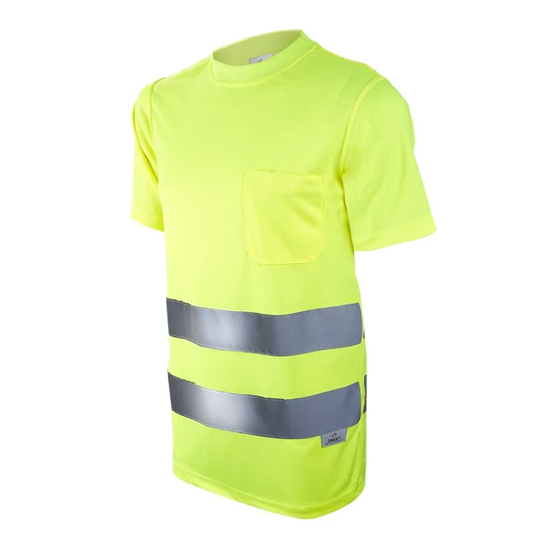 Camiseta de alta visibilidad Chintex amarillo flúor con bolsillo en el pecho y dos bandas reflectantes