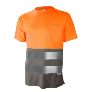 Camiseta de alta visibilidad combinada Chintex naranja flúor y gris con bolsillo y bandas reflectantes