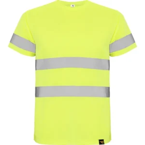 Camiseta técnica de alta visibilidad Roly Delta amarillo flúor con bandas reflectantes en pecho y mangas