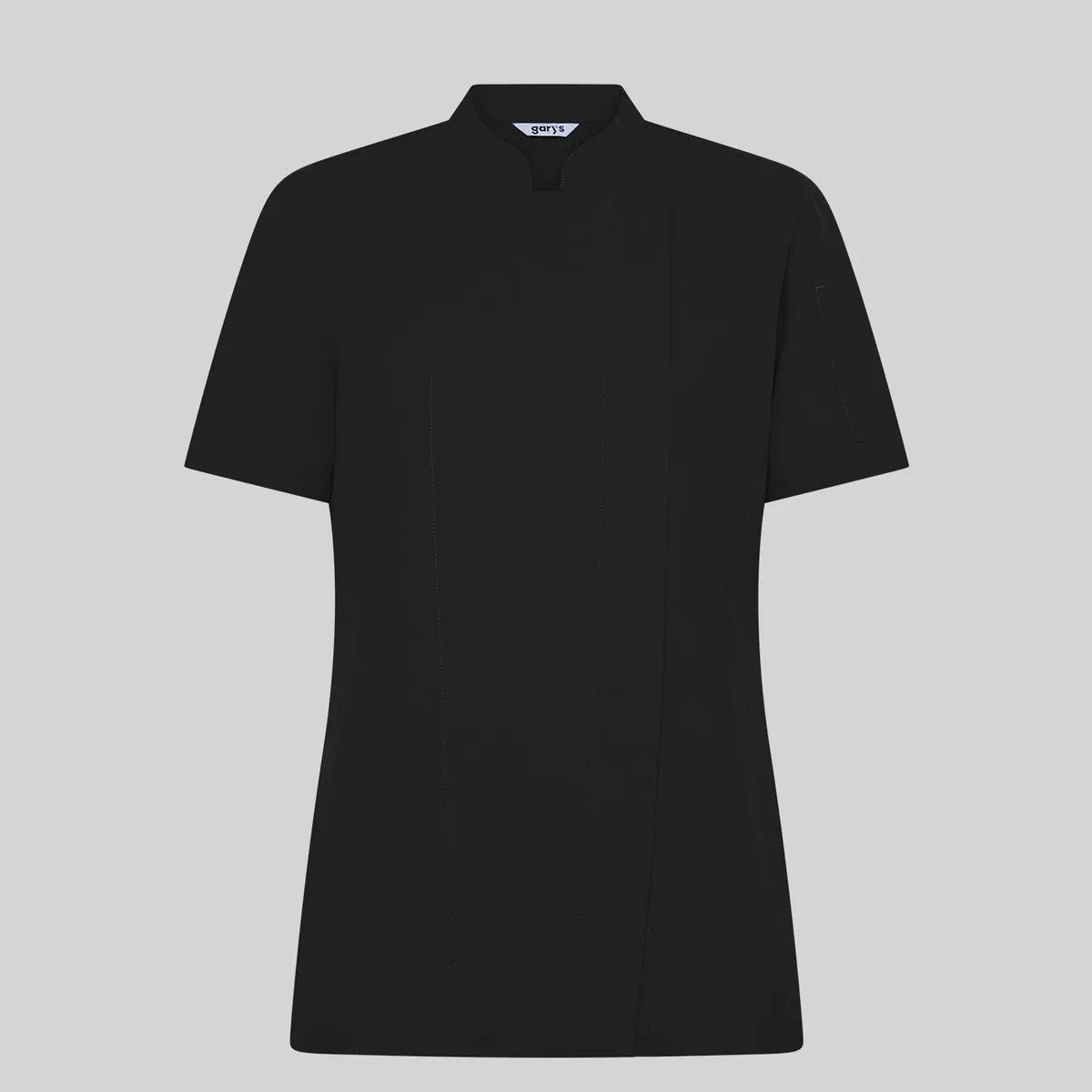 Chaqueta de cocina Garys Paz negra de manga corta, vista frontal de la prenda
