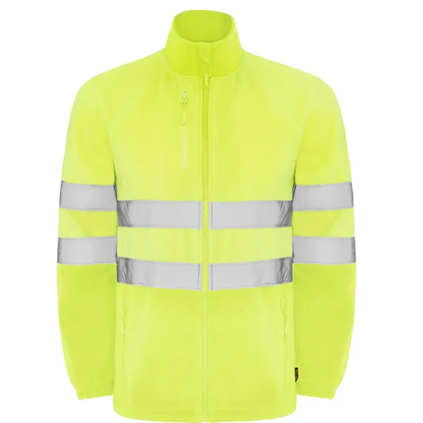 Chaqueta polar de alta visibilidad Roly Altair amarillo flúor con bandas reflectantes en cuerpo y mangas