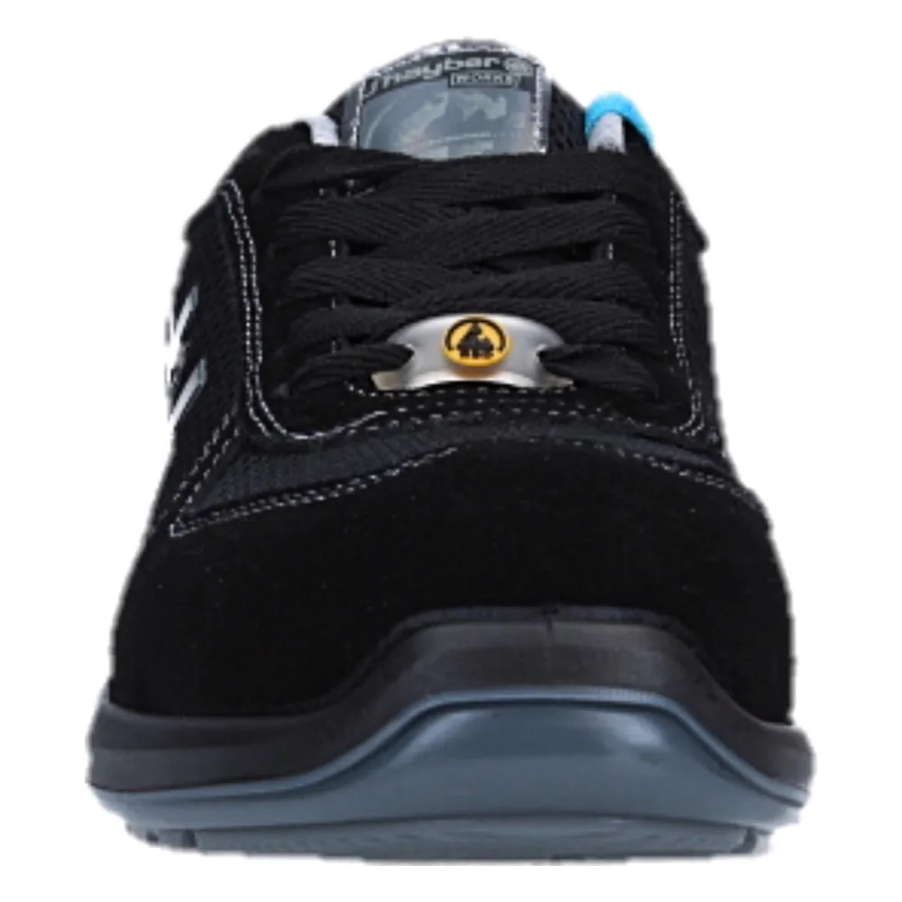 Zapato de seguridad J'hayber Works Gravity negro visto de frente, con puntera y cordones