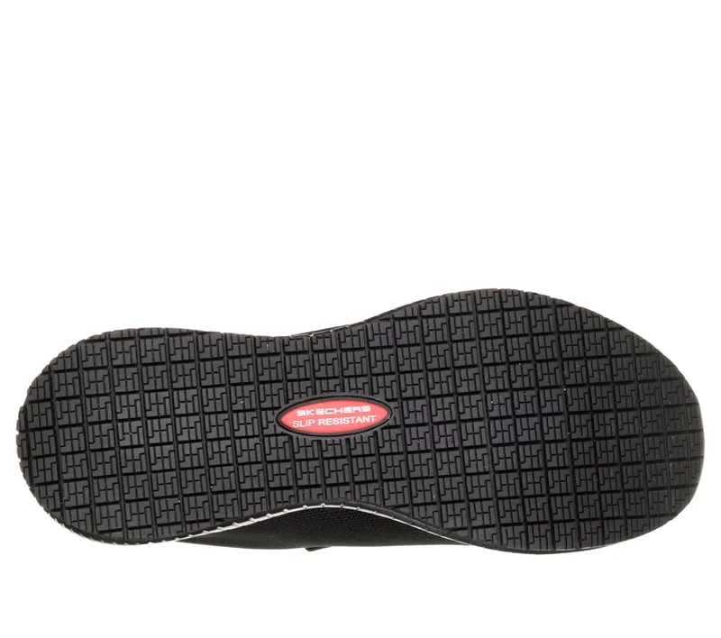 Suela negra antideslizante de la zapatilla de trabajo Skechers Squad SR, vista inferior