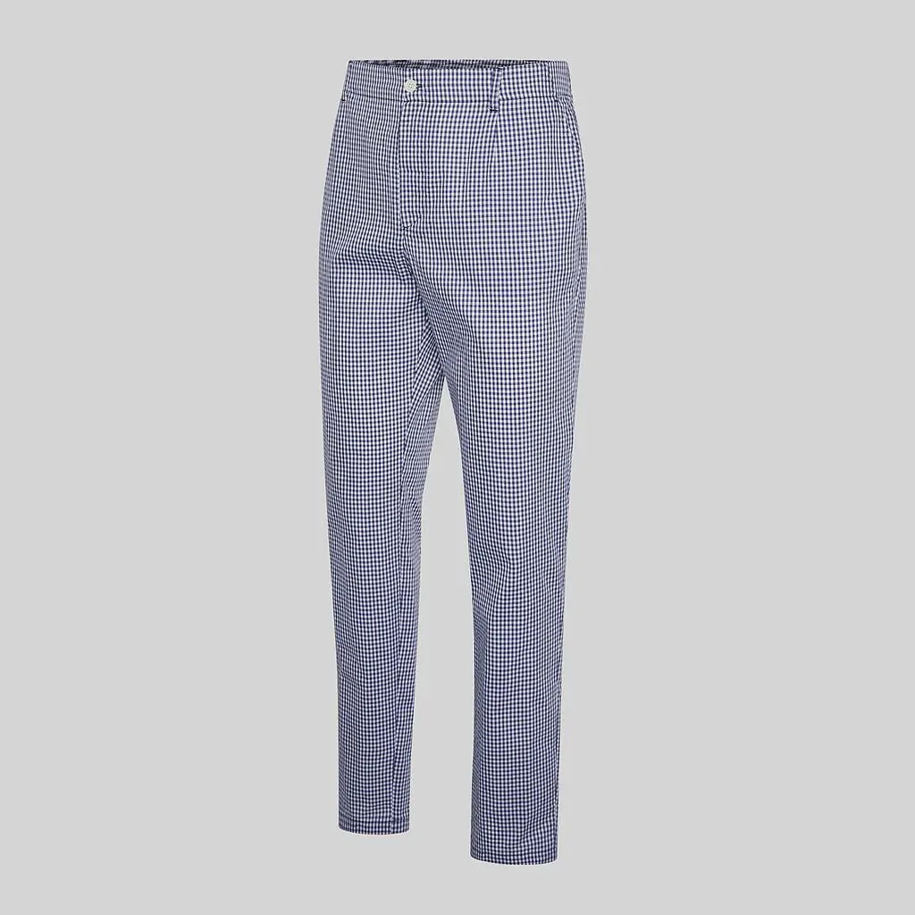 Pantalón de cocina Garys de cuadros vichy azul marino, vista frontal de la prenda