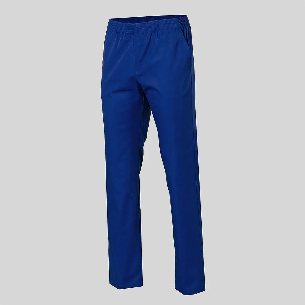 Pantalón Garys de sarga azulina con goma en la cintura, vista frontal de la prenda