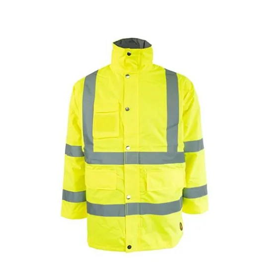 Parka acolchada impermeable de alta visibilidad Seana Madof amarillo flúor con bandas reflectantes